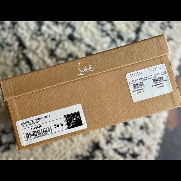 CHRISTIAN LOUBOUTIN Nude Patent Leather Bianca Pumps 7.5 8 Platform Heels - Picture 3 of 8